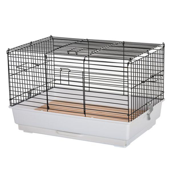 PawHut Small Animal Cage Habitat Pet Play House for Small Rabbit Bunny Guinea Pig Pet Mink Chinchilla with Sliding-out Tray Bottom Wood Board White and Black