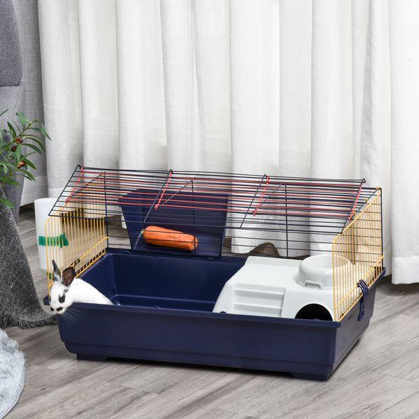 PawHut Small Animal Cage Deluxe Pet Habitat Rolling Rabbit Hutch for Bunny Guinea Pig Pet Mink Chinchilla with Detachable Stand Storage Shelf Accessories