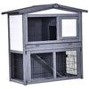 PawHut Wooden 2 Story Rabbit Hutch with Outdoor Run  Open Roof