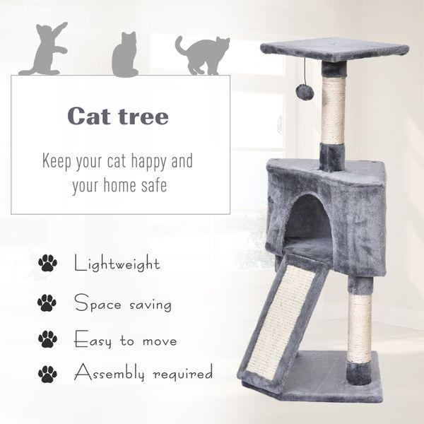 PawHut Sisal Scratching Posts Condo Cat Tree 3-Level Cat Tower W/ Ladder