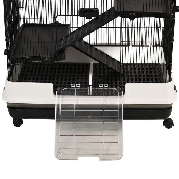 PawHut Rolling Small Animal Cage Rabbit Pet Play House w/ Platform Ramp Removable Tray