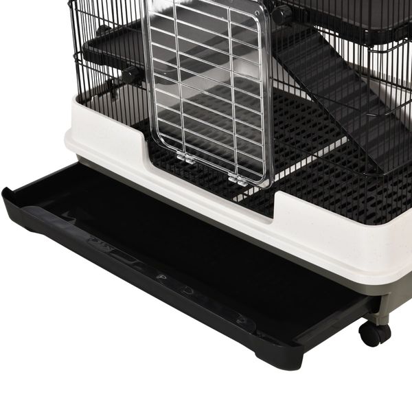 PawHut Rolling Small Animal Cage Rabbit Pet Play House w/ Platform Ramp Removable Tray