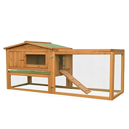 PawHut Wooden Rabbit Hutch Cage Bunny House Chicken Coop Habitats with Run