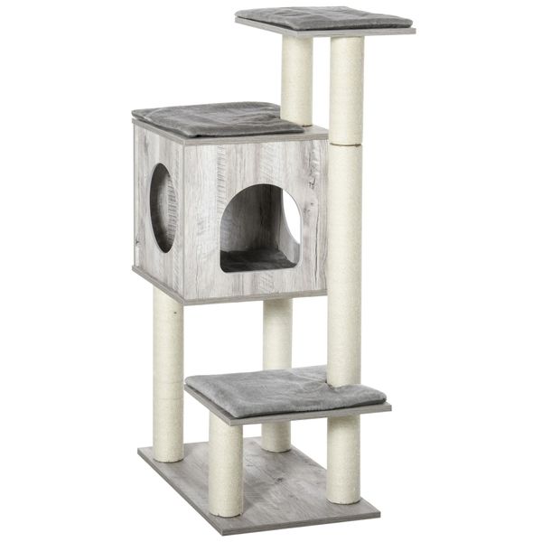 PawHut Plush Cat Tree Tower Activity Center with Scratching Posts Condo Perch Cushion