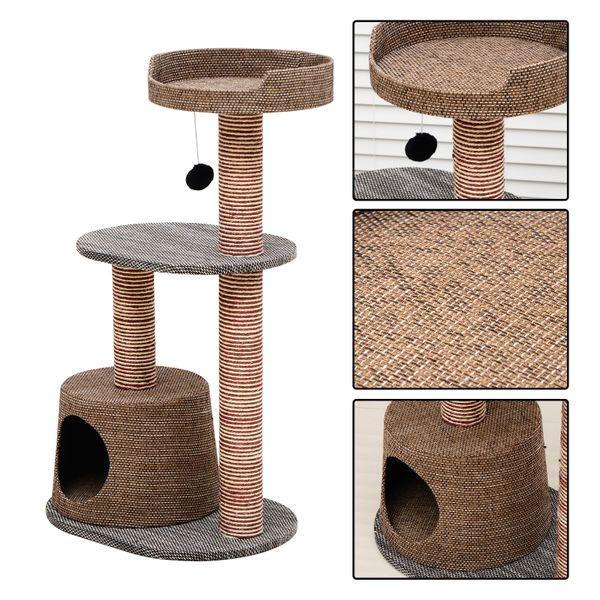 PawHut Scratching Cat Tree Post Climbing Kitten Pets Furniture with Toy, Brown