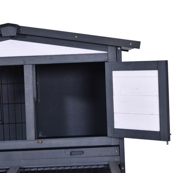 PawHut Wooden 2 Story Rabbit Hutch with Outdoor Run  Open Roof