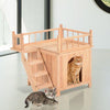 Wood Pet House Cat Tree 2-Story Small Puppy Bed Platform Outdoor Kennel w/ Stair