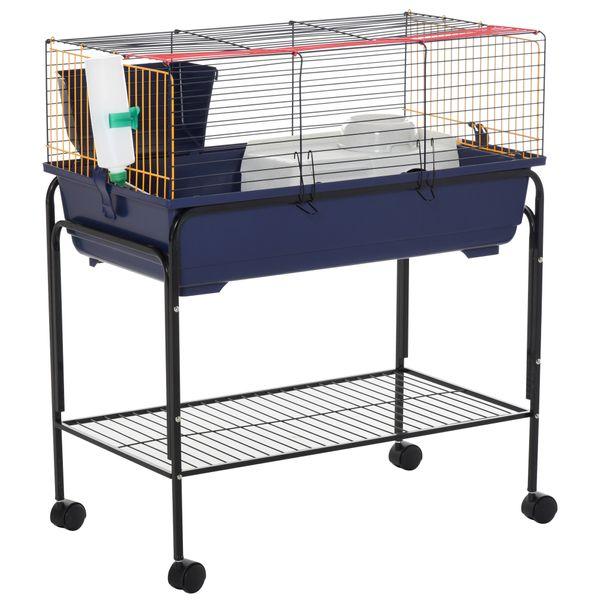 PawHut Small Animal Cage Deluxe Pet Habitat Rolling Rabbit Hutch for Bunny Guinea Pig Pet Mink Chinchilla with Detachable Stand Storage Shelf Accessories