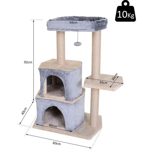 PawHut Multi-Level Cat Tree with Sisal-Covered Scratching Posts Large Perch Grey