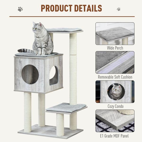PawHut Plush Cat Tree Tower Activity Center with Scratching Posts Condo Perch Cushion