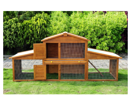 PawHut Wooden Rabbit Hutch with Outdoor Run Backyard Bunny Cage