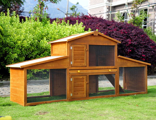 PawHut Wooden Rabbit Hutch with Outdoor Run Backyard Bunny Cage