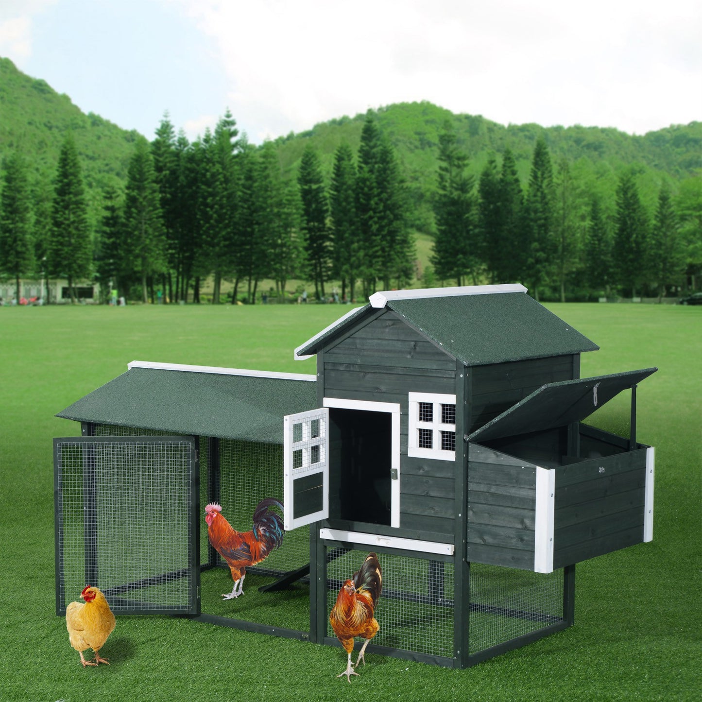 Pawhut Wooden Backyard Poultry Hen House Chicken Coop - Green