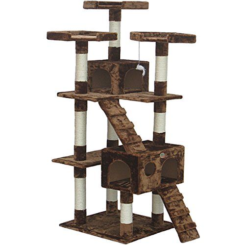 PawHut Multi-level Cat Tree Furniture Condo Scratching Playground with Condo-Brown