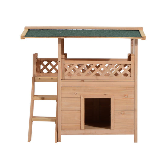 Wood House Condo Cat Tree Puppy Bed Crate Shelter Play Furniture with Roof Stairs